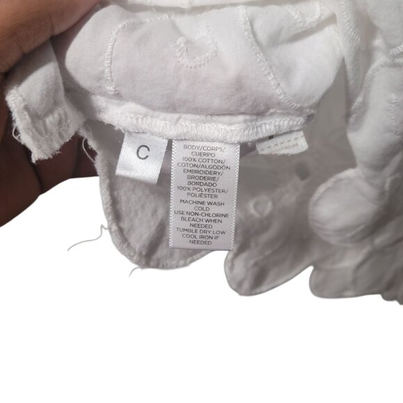 LOFT Whimsy Croquet Embroidered Floral Texture Scalloped Hemline Top - Picture 2 of 4